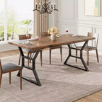 70.9 Large Dining Room Table for 6, Rectangular Kitchen Table with Heavy Duty Metal Legs, Farmhouse Wooden Dining Table for Big Family
