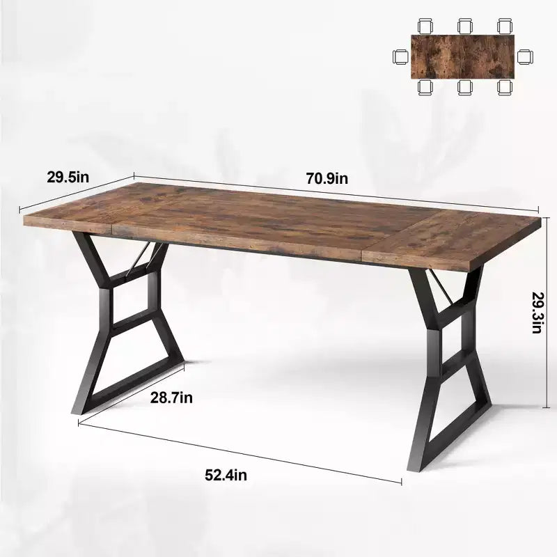 Mesa de Comedor Rectangular Negra y Marrón, Estilo Rústico, Asientos para 6
