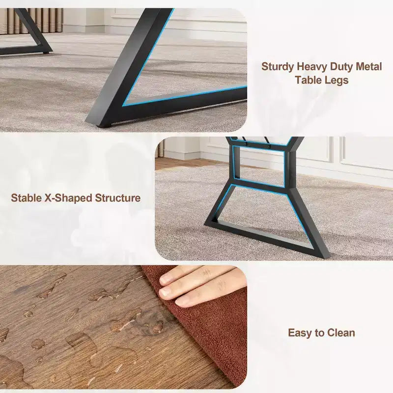 Mesa de Comedor Rectangular Negra y Marrón, Estilo Rústico, Asientos para 6