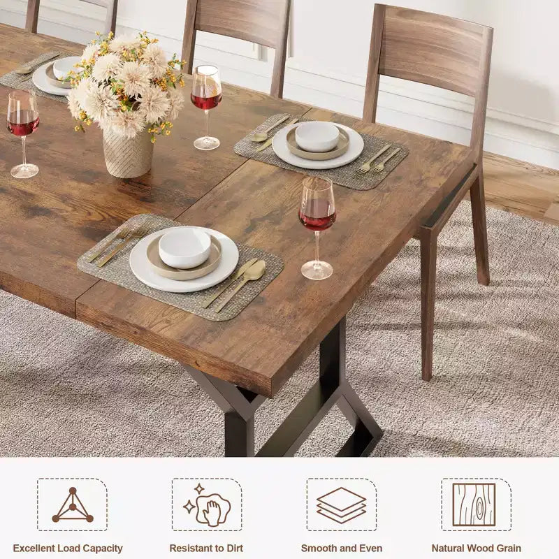 Mesa de Comedor Rectangular Negra y Marrón, Estilo Rústico, Asientos para 6
