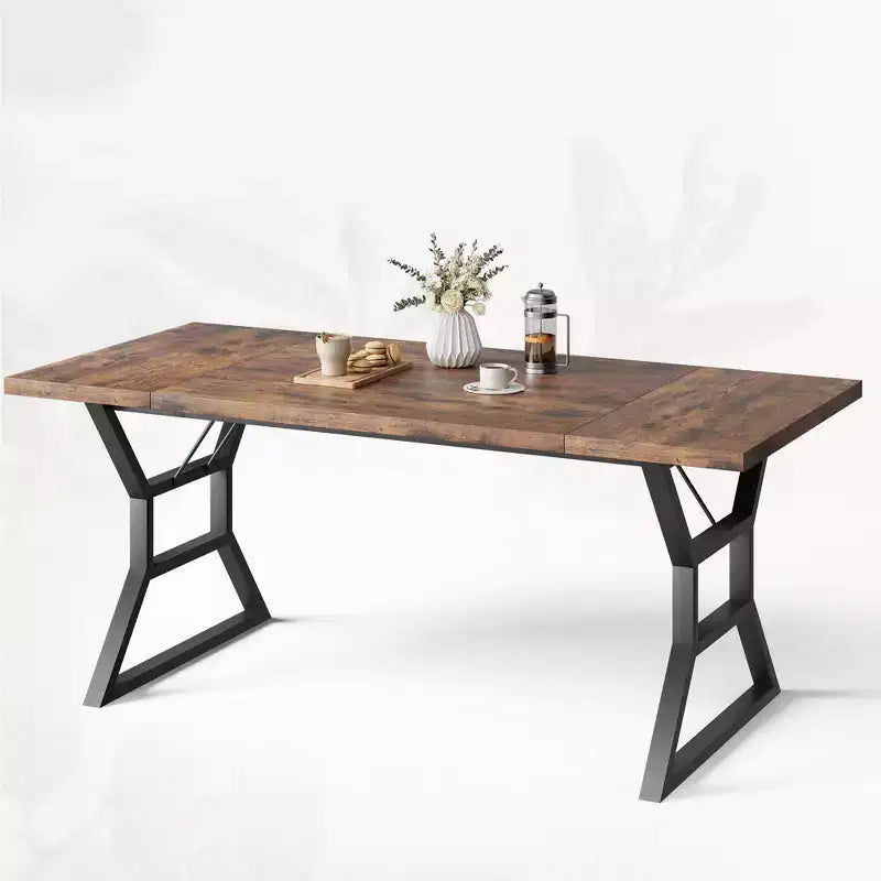 Mesa de Comedor Rectangular Negra y Marrón, Estilo Rústico, Asientos para 6