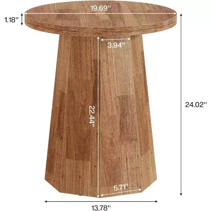 Mesa auxiliar redonda de madera color nogal/marrón con base octagonal