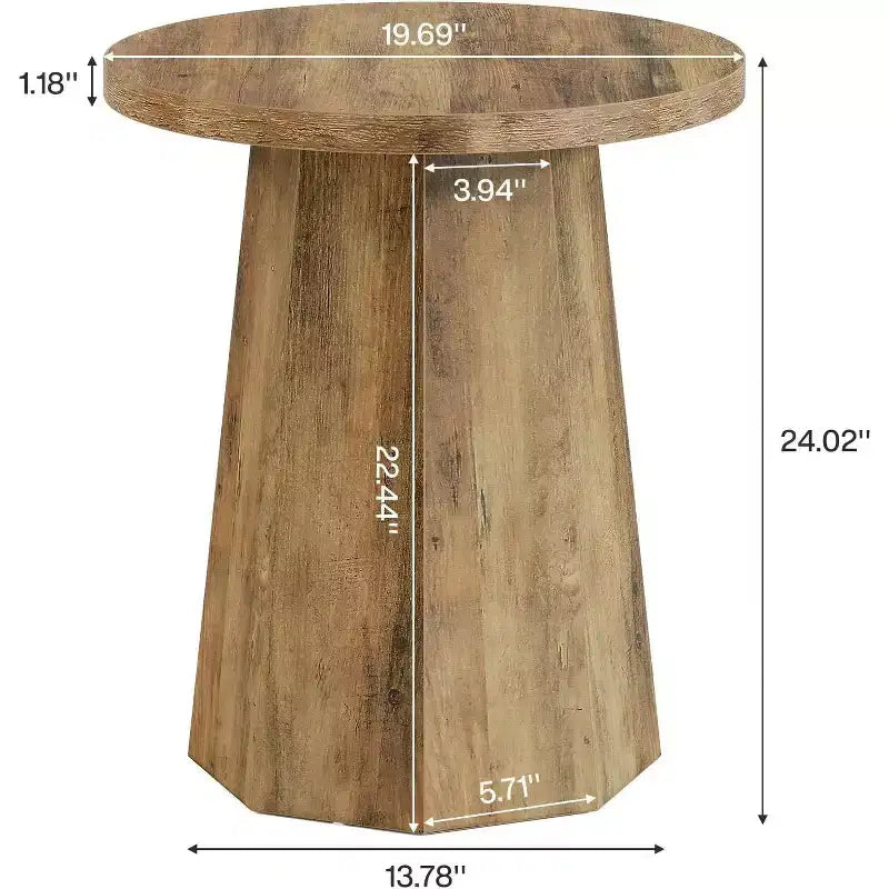 Mesa auxiliar redonda de madera color nogal/marrón con base octagonal