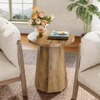 Mesa auxiliar redonda de madera color nogal/marrón con base octagonal