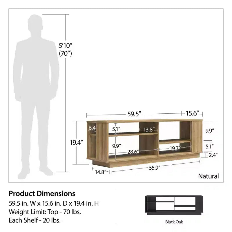 Mueble para TV contemporáneo de hasta 60" – Estantes escalonados, MDF, herrajes ocultos