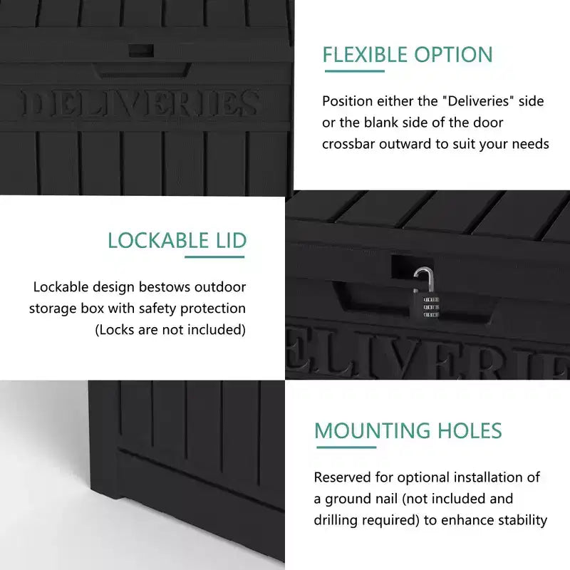 Caja para entrega de paquetes Chic Crate, caja de almacenamiento grande con cerradura, caja para entrega de paquetes de resina de doble pared para exteriores y caja para terraza impermeable para porches y patios