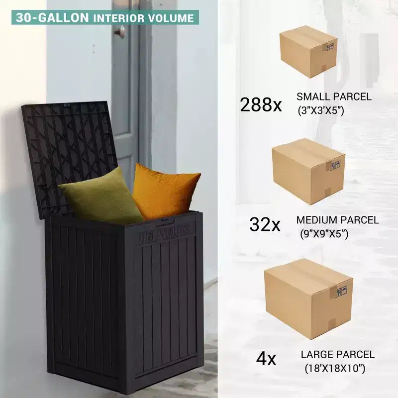 Caja para entrega de paquetes Chic Crate, caja de almacenamiento grande con cerradura, caja para entrega de paquetes de resina de doble pared para exteriores y caja para terraza impermeable para porches y patios