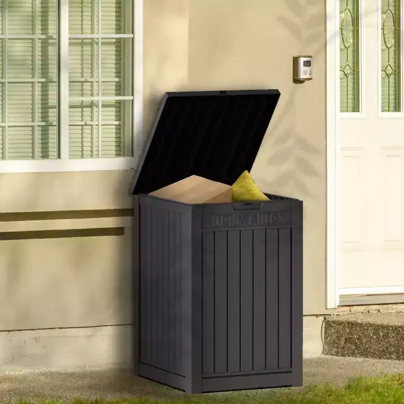 Caja para entrega de paquetes Chic Crate, caja de almacenamiento grande con cerradura, caja para entrega de paquetes de resina de doble pared para exteriores y caja para terraza impermeable para porches y patios