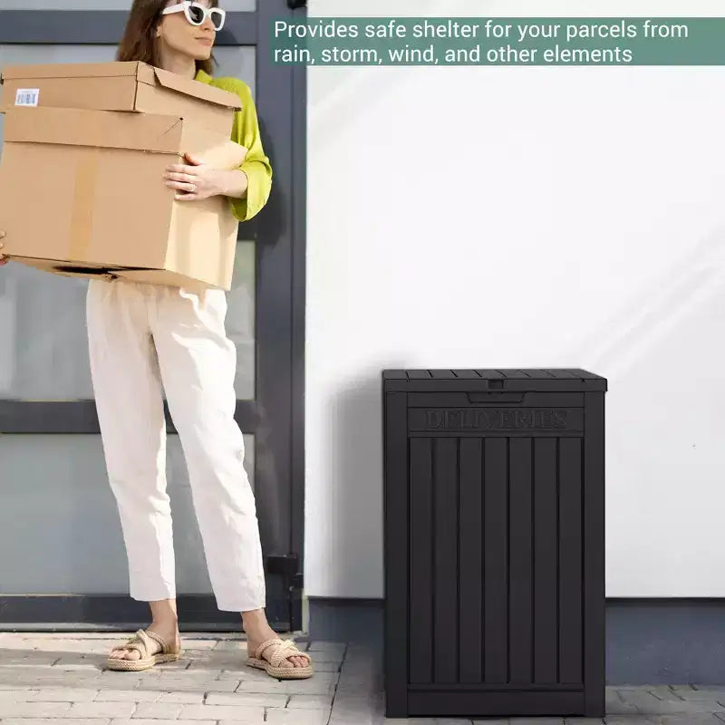 Caja para entrega de paquetes Chic Crate, caja de almacenamiento grande con cerradura, caja para entrega de paquetes de resina de doble pared para exteriores y caja para terraza impermeable para porches y patios