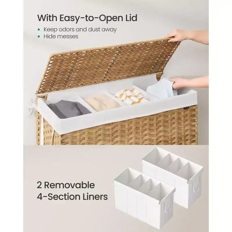 Cesto de lavandería de tela natural con tapa, canasta de ropa transpirable, cubo de almacenamiento plegable para organización del hogar