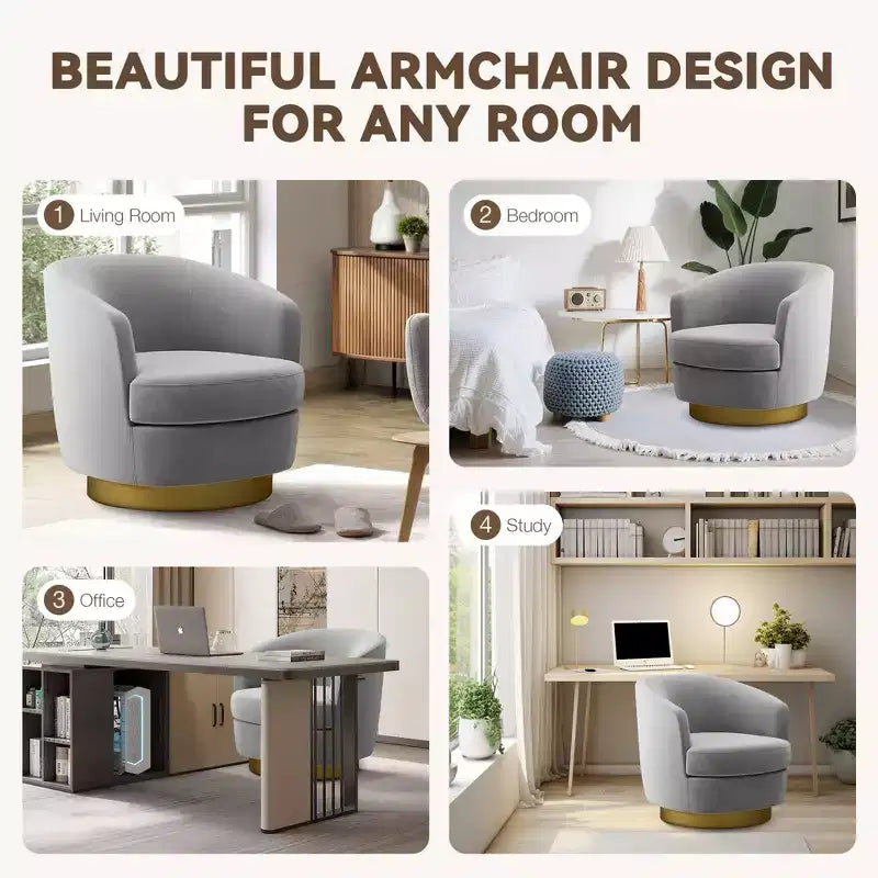 Sillón Acentual Giratorio de Terciopelo 360° – Taburete para Tocador, Salón y Dormitorio