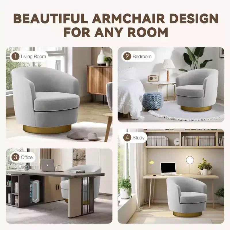 Sillón Acentual Giratorio de Terciopelo 360° – Taburete para Tocador, Salón y Dormitorio
