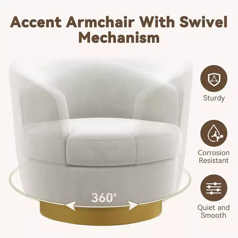 Sillón Acentual Giratorio de Terciopelo 360° – Taburete para Tocador, Salón y Dormitorio