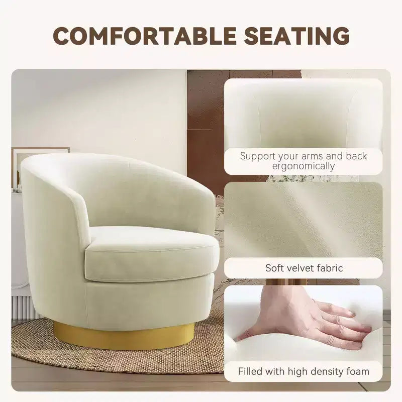 Sillón Acentual Giratorio de Terciopelo 360° – Taburete para Tocador, Salón y Dormitorio