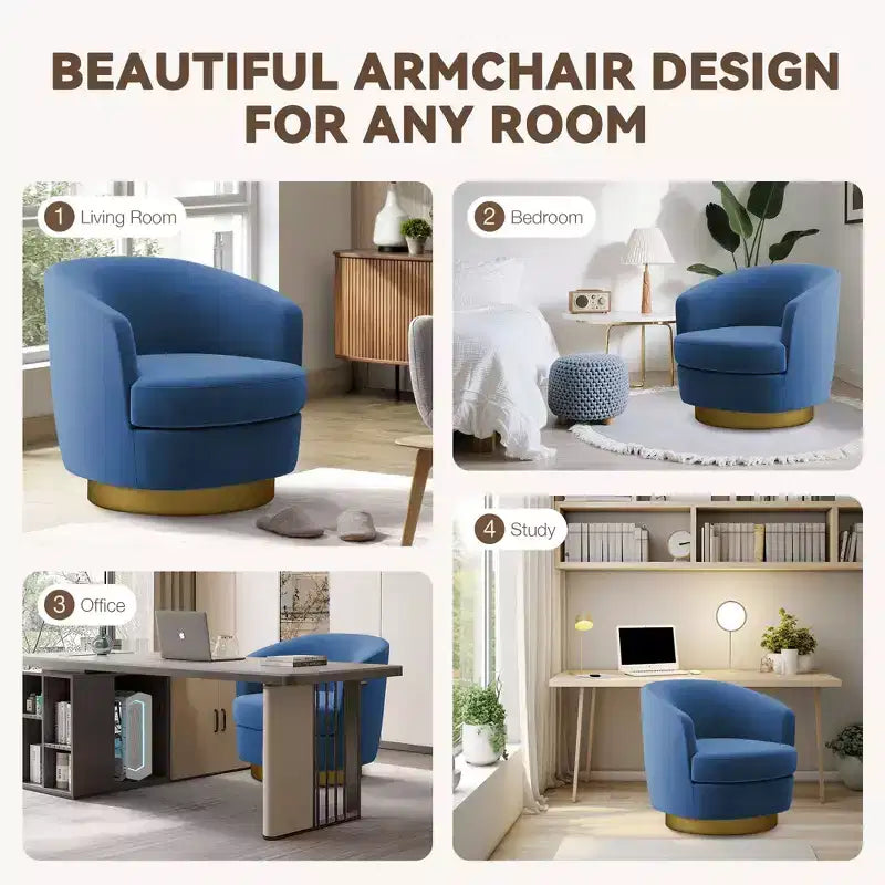 Sillón Acentual Giratorio de Terciopelo 360° – Taburete para Tocador, Salón y Dormitorio