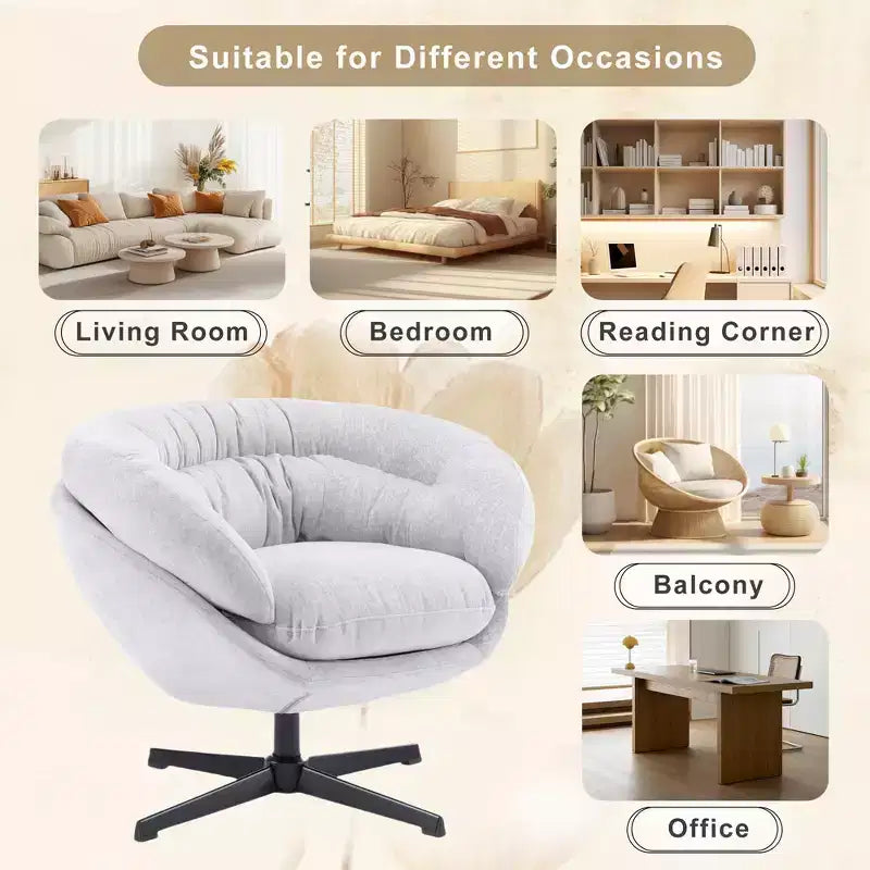 Sillón Giratorio Moderno de Chenilla – Cojín Extraíble, Rotación de 360°, Ergonómico