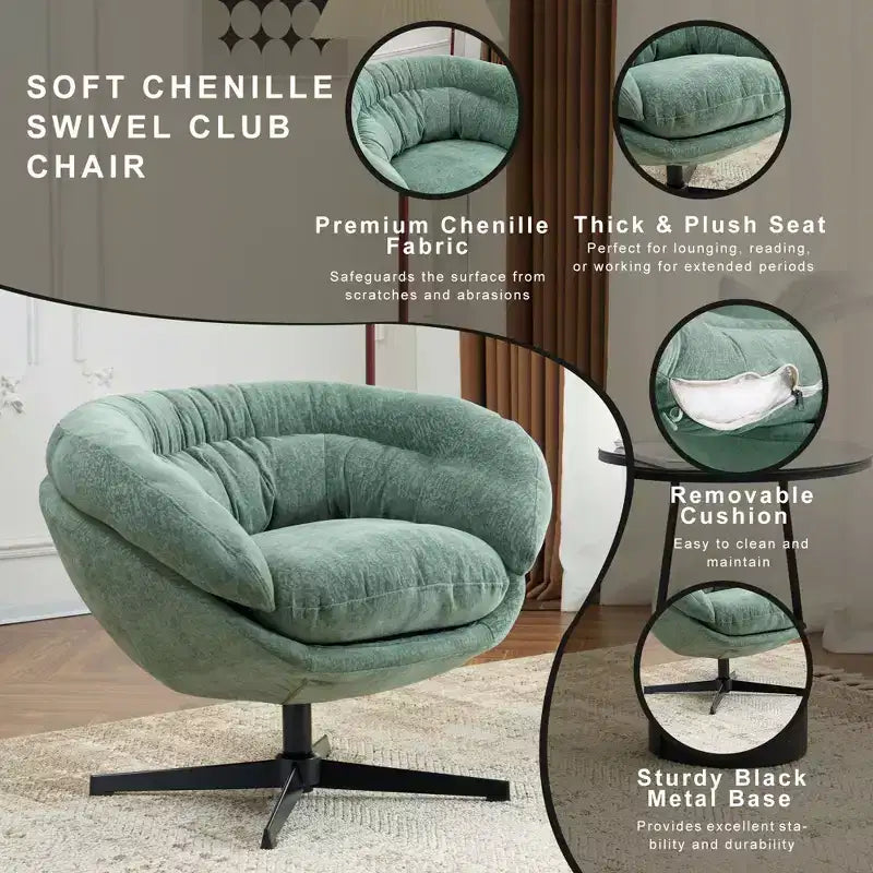 Sillón Giratorio Moderno de Chenilla – Cojín Extraíble, Rotación de 360°, Ergonómico