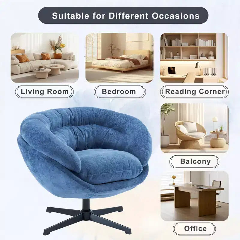 Sillón Giratorio Moderno de Chenilla – Cojín Extraíble, Rotación de 360°, Ergonómico