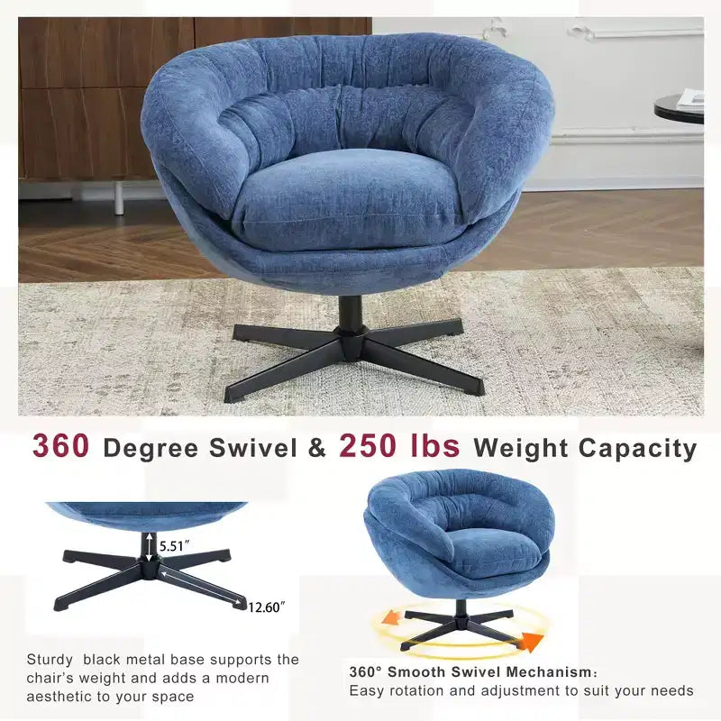 Sillón Giratorio Moderno de Chenilla – Cojín Extraíble, Rotación de 360°, Ergonómico