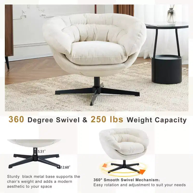 Sillón Giratorio Moderno de Chenilla – Cojín Extraíble, Rotación de 360°, Ergonómico