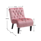 Sillón auxiliar moderno sin brazos de terciopelo – capitoné, patas curvadas de madera de caucho, tapizado