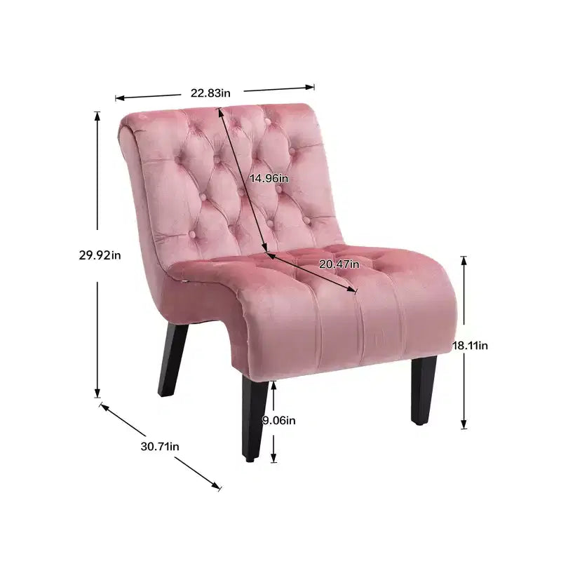 Sillón auxiliar moderno sin brazos de terciopelo – capitoné, patas curvadas de madera de caucho, tapizado