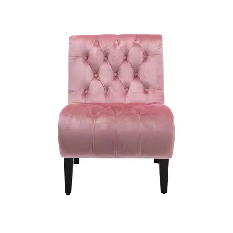 Sillón auxiliar moderno sin brazos de terciopelo – capitoné, patas curvadas de madera de caucho, tapizado