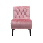 Sillón auxiliar moderno sin brazos de terciopelo – capitoné, patas curvadas de madera de caucho, tapizado