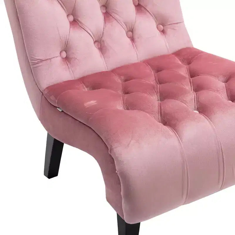 Sillón auxiliar moderno sin brazos de terciopelo – capitoné, patas curvadas de madera de caucho, tapizado