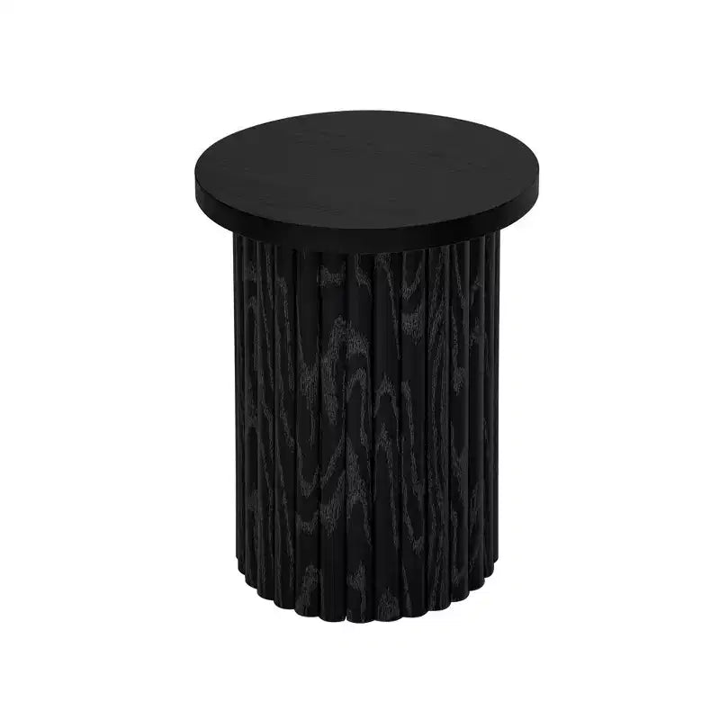 Juego de 2 mesas de centro redondas anidadas – Natural/Negro, MDF, Patas con Vetas de Madera