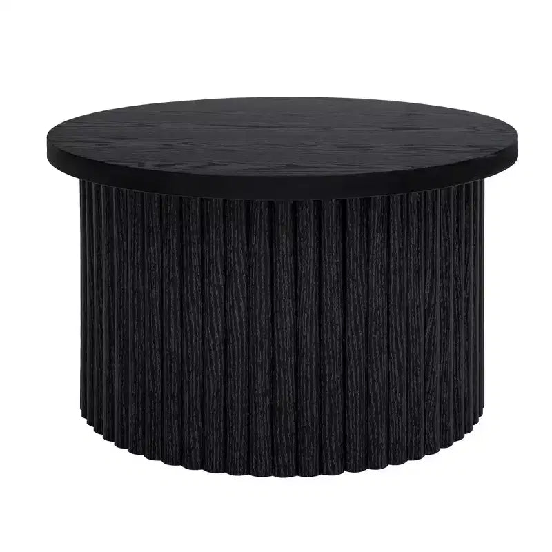 Juego de 2 mesas de centro redondas anidadas – Natural/Negro, MDF, Patas con Vetas de Madera