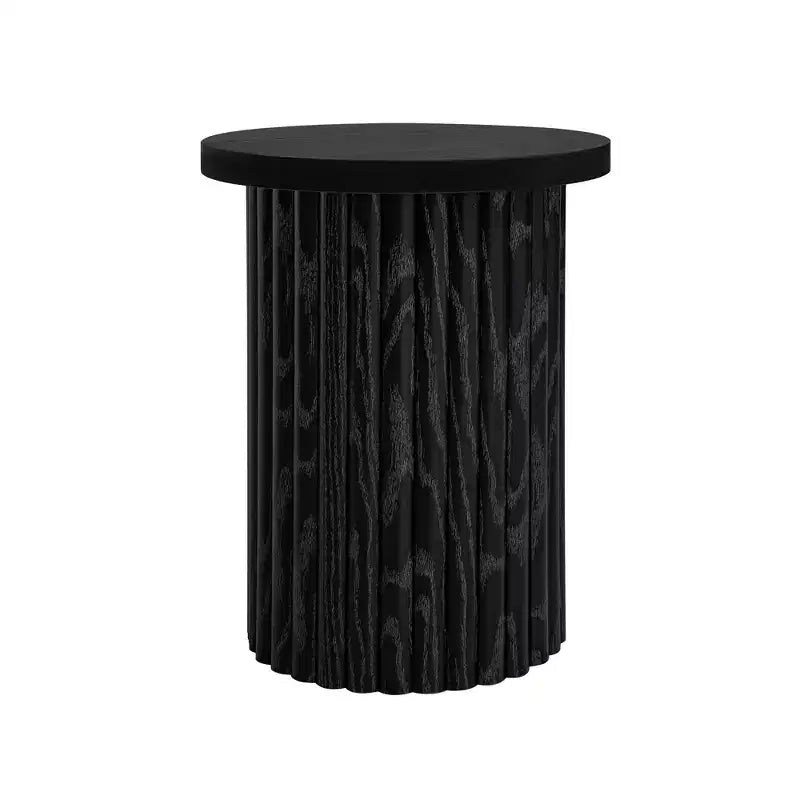 Juego de 2 mesas de centro redondas anidadas – Natural/Negro, MDF, Patas con Vetas de Madera