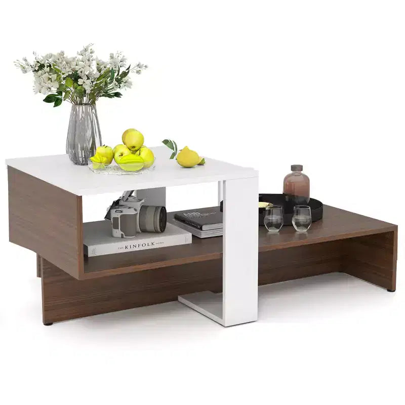 Costway 2-Tier Geometric Coffee Table Center Table with Storage Shelves Home Modern