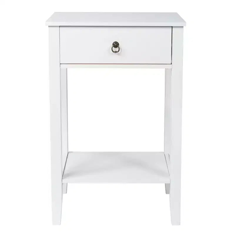 Mesita de noche blanca de MDF con 1 cajón – Estilo tradicional, estante abierto, patas rectas, 45,72 cm de ancho