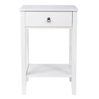 Mesita de noche blanca de MDF con 1 cajón – Estilo tradicional, estante abierto, patas rectas, 45,72 cm de ancho