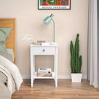 Mesita de noche blanca de MDF con 1 cajón – Estilo tradicional, estante abierto, patas rectas, 45,72 cm de ancho