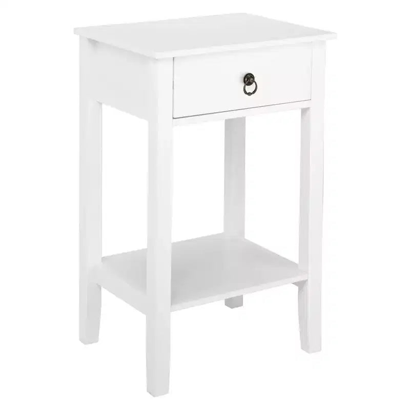 Mesita de noche blanca de MDF con 1 cajón – Estilo tradicional, estante abierto, patas rectas, 45,72 cm de ancho