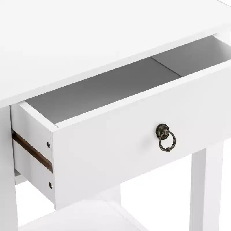 Mesita de noche blanca de MDF con 1 cajón – Estilo tradicional, estante abierto, patas rectas, 45,72 cm de ancho