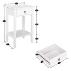 Mesita de noche blanca de MDF con 1 cajón – Estilo tradicional, estante abierto, patas rectas, 45,72 cm de ancho