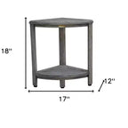 Banco esquinero de ducha de teca gris con estante – Resistente al agua, capacidad de 113 kg, compacto