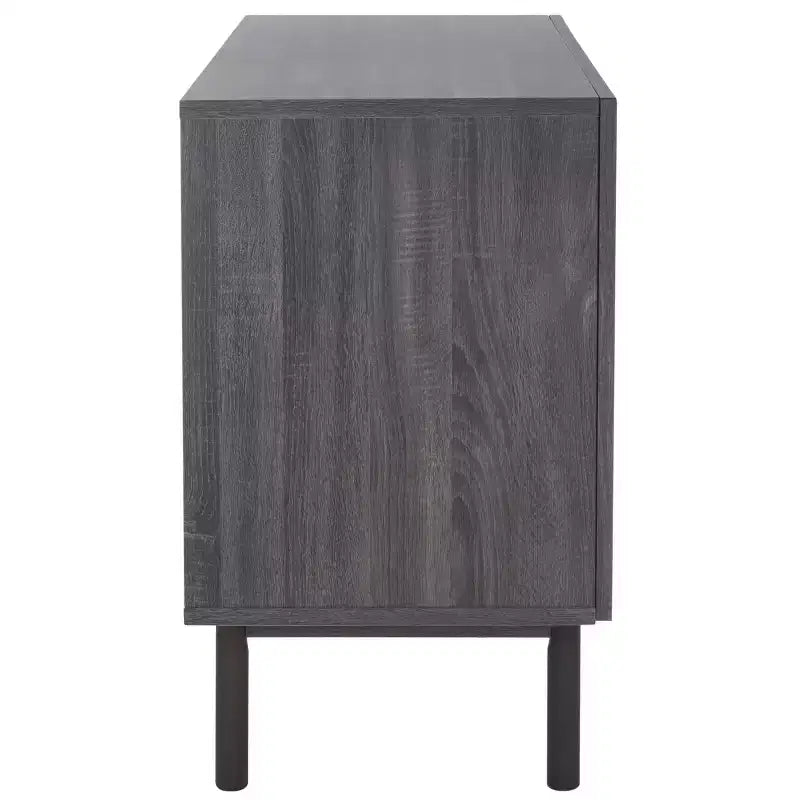 Aparador y mueble de TV de 2 puertas y 3 cajones – Nogal, malla dorada, apto para televisores de hasta 60"