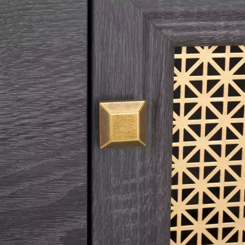 Aparador y mueble de TV de 2 puertas y 3 cajones – Nogal, malla dorada, apto para televisores de hasta 60"