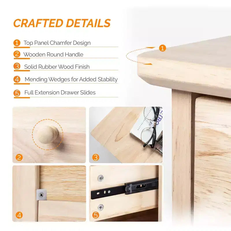 Mesa de noche flotante de pared de madera de caucho natural con cajón, para pintar, 1 persona