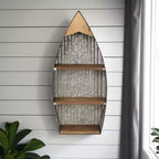 Estante de pared de 3 niveles con forma de bote, marrón y gris – Acero galvanizado y madera, cerradura