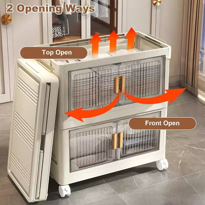 Caja de almacenamiento apilable blanca de 4 niveles con puertas, tapa y ruedas, para 1 persona