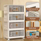 Caja de almacenamiento apilable blanca de 4 niveles con puertas, tapa y ruedas, para 1 persona