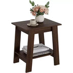DobleePy Walnut End Table with 2-Tier Storage Shelf, Square Side Table/Nightstand for Small Space, Entryway, Living Room, Easy Assembly