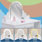 Tocador para niñas con espejo, tocador y taburete 2 en 1 para niñas pequeñas, tocador de maquillaje para niños con cajón, tocador con estantes abiertos para 3-9 años