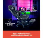 Silla de juego ergonómica estilo carreras – Negro/gris, reposapiés, soporte lumbar, 150 kg