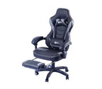 Silla de juego ergonómica estilo carreras – Negro/gris, reposapiés, soporte lumbar, 150 kg